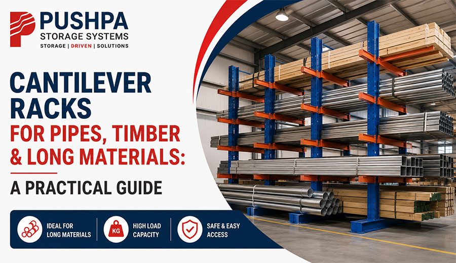 Cantilever rack system designed for long materials such as pipes timber and profiles